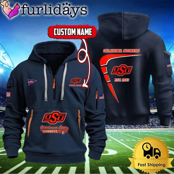 NCAA Oklahoma State Cowboys American Flag Custom Quarter Zip Hoodie