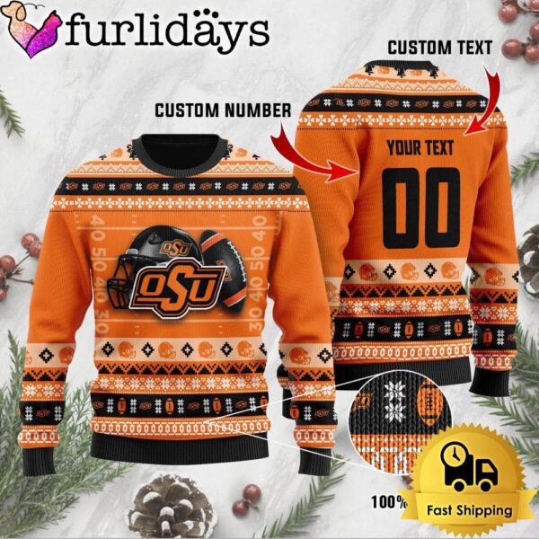 NCAA Oklahoma State Cowboys Football Helmet Custom Ugly Christmas Sweater