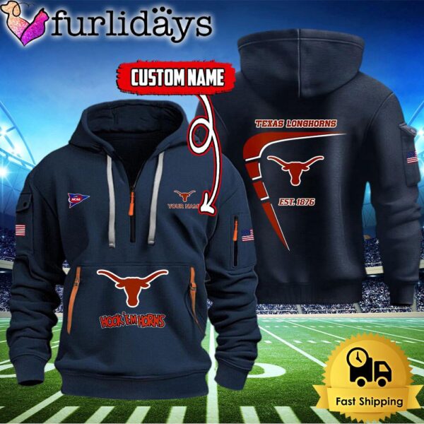 NCAA Texas Longhorns American Flag Custom Quarter Zip Hoodie