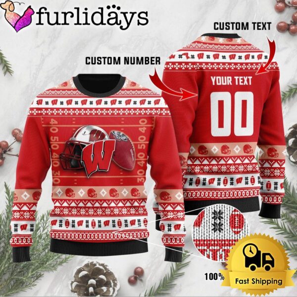 NCAA Wisconsin Badgers Football Helmet Custom Ugly Christmas Sweater