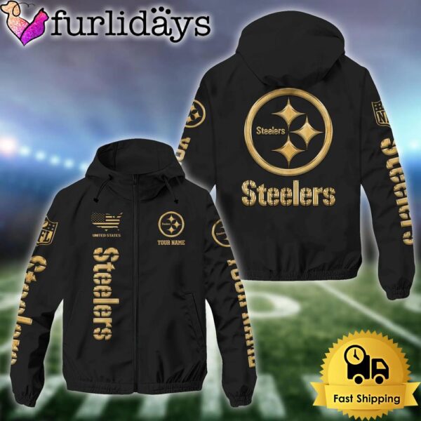 NFL Pittsburgh Steelers Football American Flag Custom Windbreaker Jacket