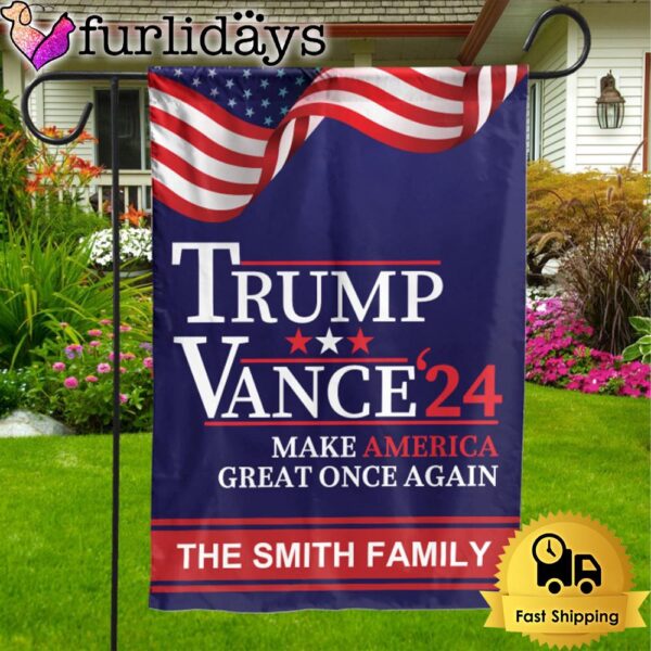 Custom Family Name Donald Trump Vance 2024 Blue Garden Flag