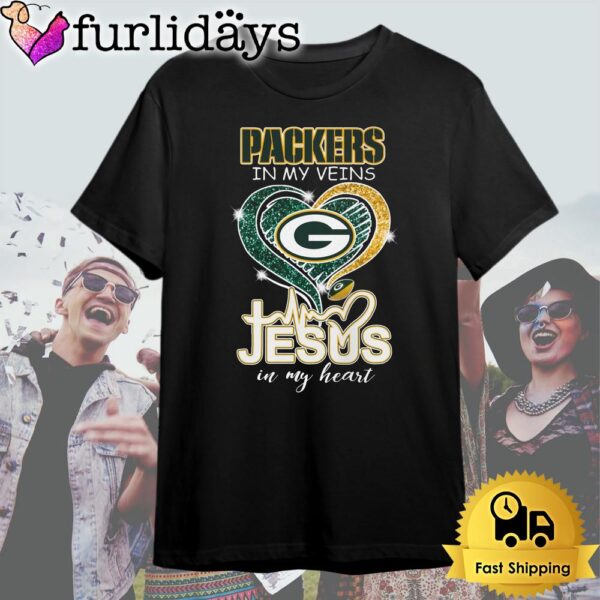 Green Bay Packers In My Veins Jesus In My Heart T Shirt