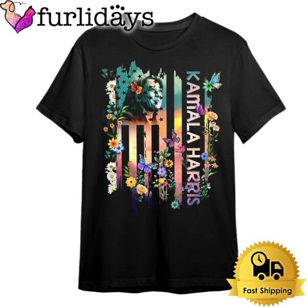 Kamala Harris Flag Flowers T Shirt