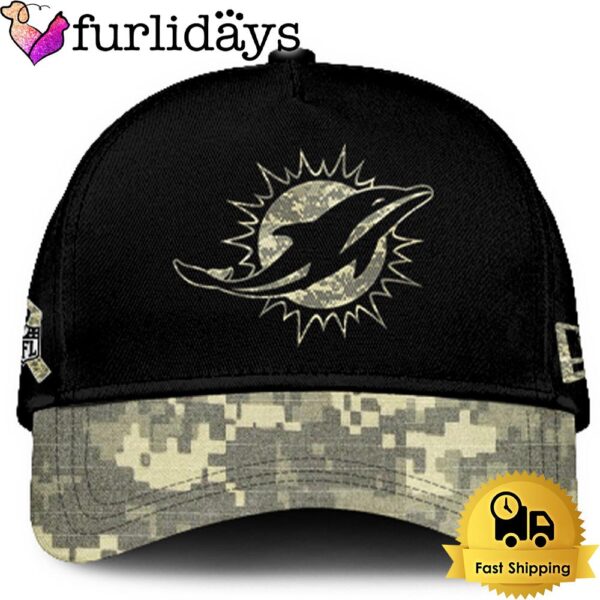 Miami Dolphins 2024 Salute to Service Club Black Camo Cap Gift For Veteran