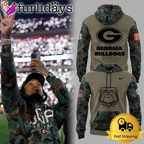 NCAA Georgia Bulldogs Salute to Service Mascot Logo Camo Hoodie