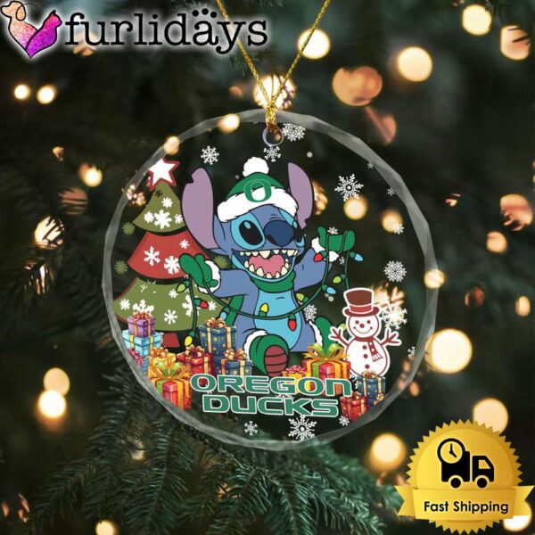 NCAA Oregon Ducks Cute Stitch Christmas Crystal Glass Ornament