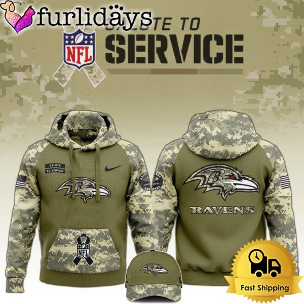 NFL Baltimore Ravens 2024 Salute to Service Club Green Camo Hoodie Best Veterans Day Gift