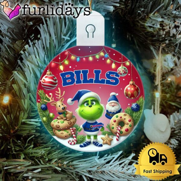 NFL Buffalo Bills Cute Grinch Christmas Circle Led Acrylic Ornament