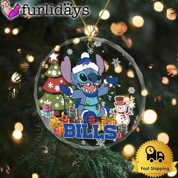 NFL Buffalo Bills Cute Stitch Christmas Crystal Glass Ornament