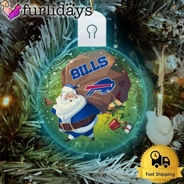 NFL Buffalo Bills Santa Coming Christmas Circle Led Acrylic Ornament