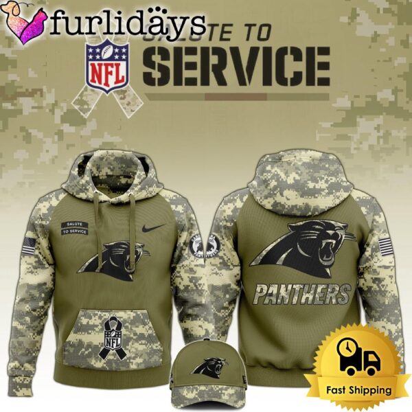 NFL Carolina Panthers 2024 Salute to Service Club Green Camo Hoodie Best Veterans Day Gift