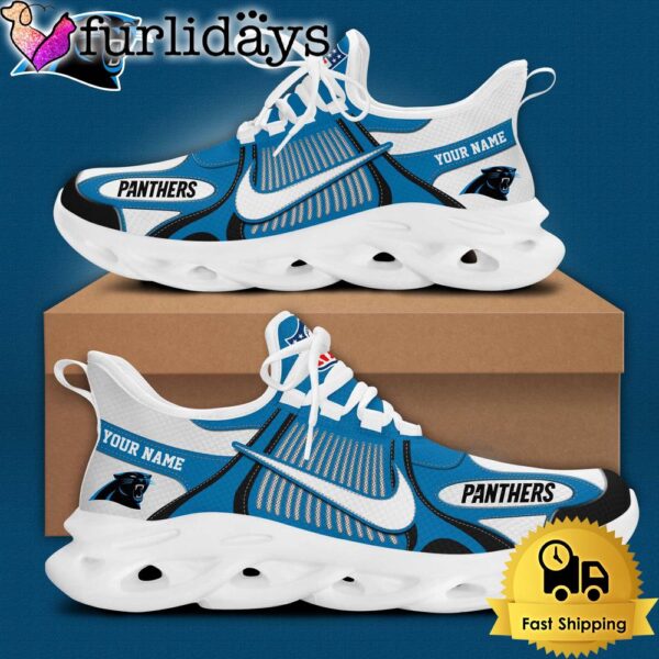 NFL Carolina Panthers Blue White Stripes Logo Custom Clunky Max Soul Shoes