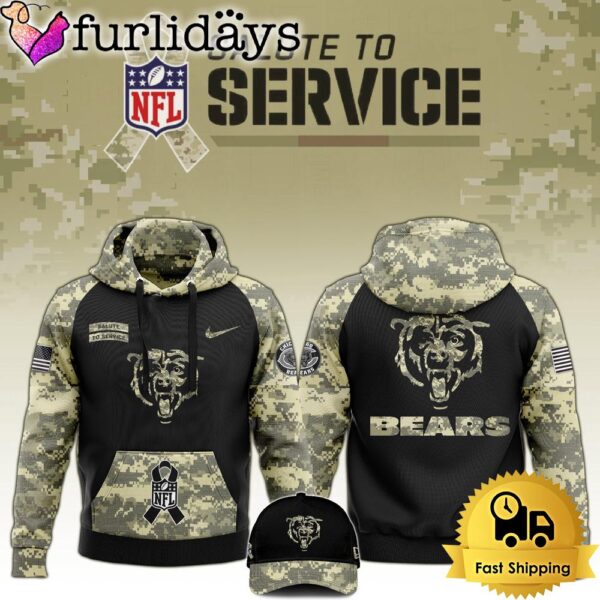 NFL Chicago Bears 2024 Salute to Service Club Black Camo Hoodie Best Veterans Day Gift