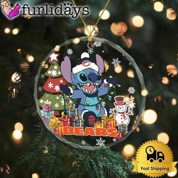 NFL Chicago Bears Cute Stitch Christmas Crystal Glass Ornament