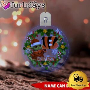 NFL Cincinnati Bengals Baby Yoda Custom Circle Led Acrylic Ornament