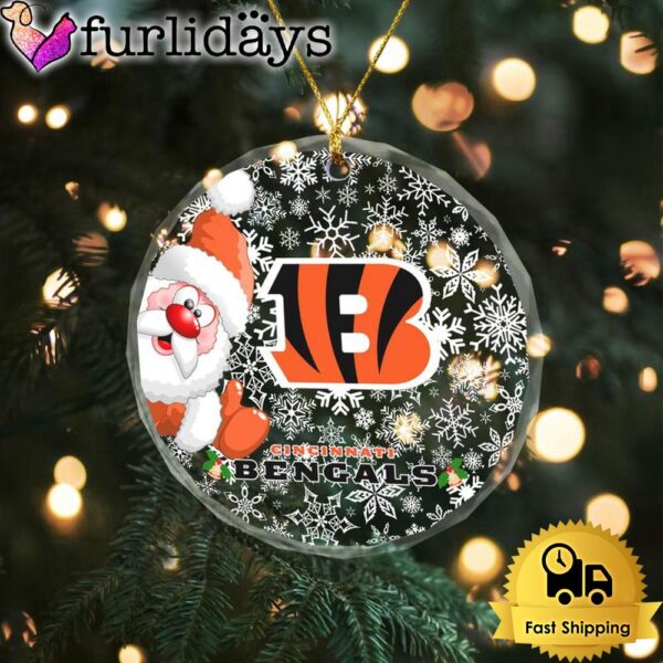 NFL Cincinnati Bengals Christmas Love Snow Crystal Glass Ornament