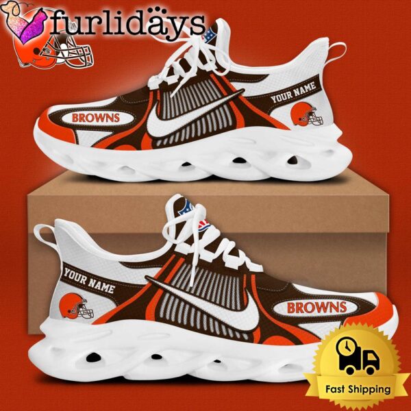 NFL Cleveland Browns Blue White Stripes Logo Custom Clunky Max Soul Shoes