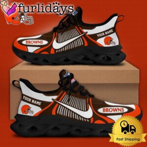 NFL Cleveland Browns Blue White Stripes Logo Custom Clunky Max Soul Shoes