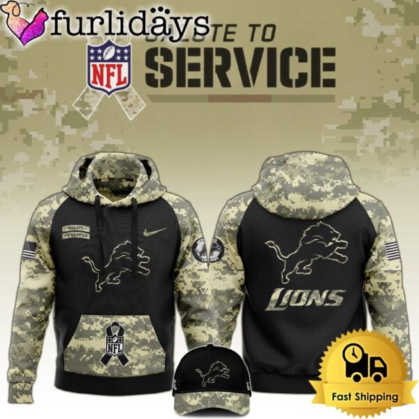 NFL Detroit Lions 2024 Salute to Service Club Black Camo Hoodie Best Veterans Day Gift