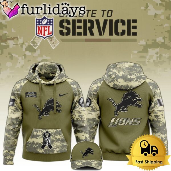 NFL Detroit Lions 2024 Salute to Service Club Green Camo Hoodie Best Veterans Day Gift