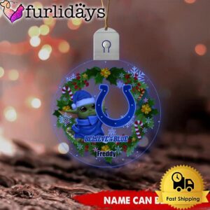 NFL Indianapolis Colts Baby Yoda Custom Circle Led Acrylic Ornament