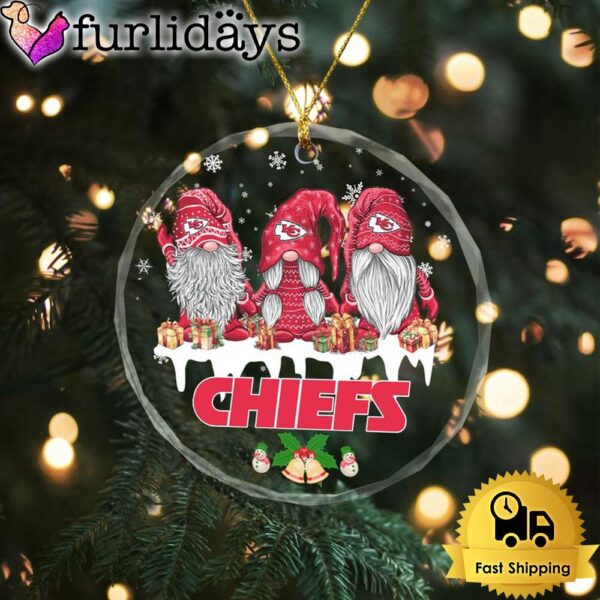 NFL Kansas City Chiefs Cute Dwarfs Christmas Crystal Glass Ornament