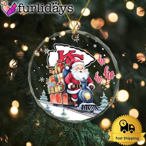 NFL Kansas City Chiefs Santa Is Coming Christmas Crystal Glass Ornament