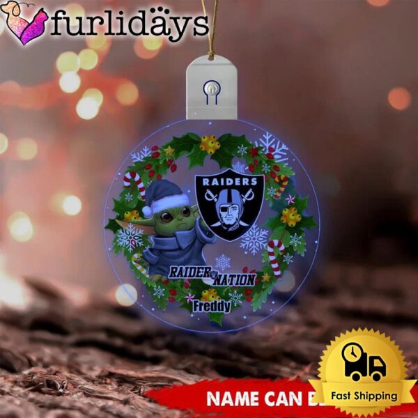 NFL Las Vegas Raiders Baby Yoda Custom Circle Led Acrylic Ornament