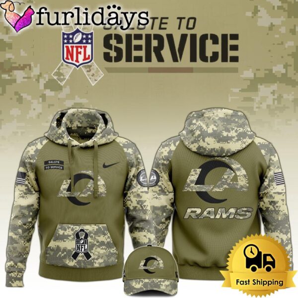 NFL Los Angeles Rams 2024 Salute to Service Club Green Camo Hoodie Best Veterans Day Gift