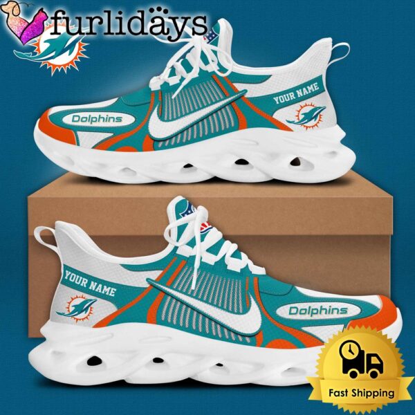 NFL Miami Dolphins Blue White Stripes Logo Custom Clunky Max Soul Shoes