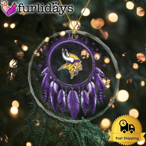 NFL Minnesota Vikings Dreamcatcher Christmas Crystal Glass Ornament