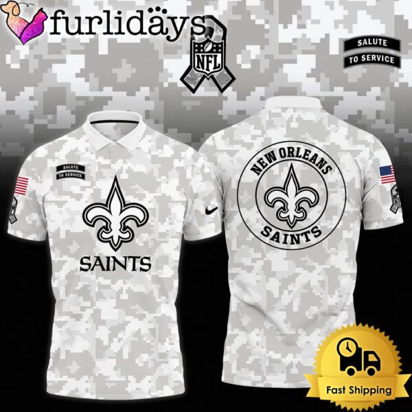 NFL New Orleans Saints Camo 2024 Salute to Service Polo Shirt