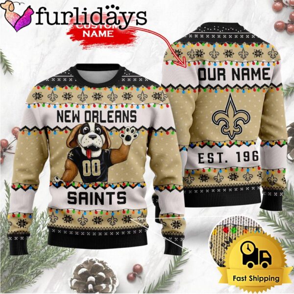 NFL New Orleans Saints Cute Mascot Custom Ugly Christmas Sweater