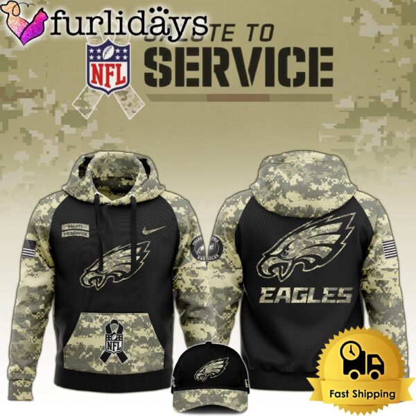 NFL Philadelphia Eagles 2024 Salute to Service Club Black Camo Hoodie Best Veterans Day Gift