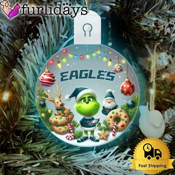 NFL Philadelphia Eagles Cute Grinch Christmas Circle Led Acrylic Ornament