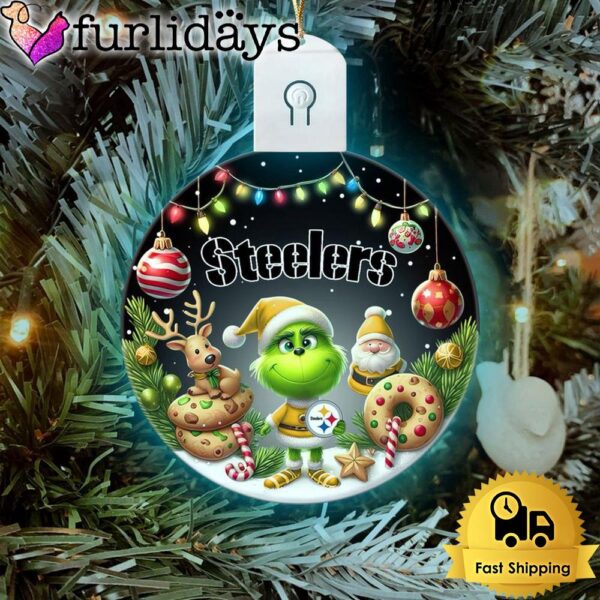 NFL Pittsburgh Steelers Cute Grinch Christmas Circle Led Acrylic Ornament