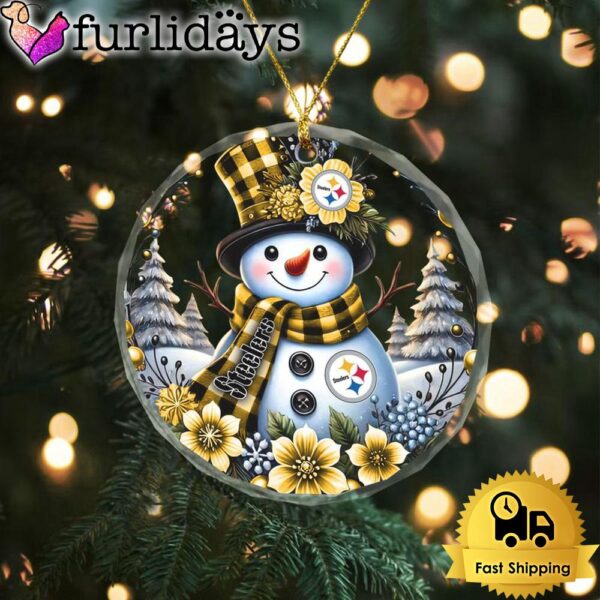 NFL Pittsburgh Steelers Cute Snowman Christmas Crystal Glass Ornament