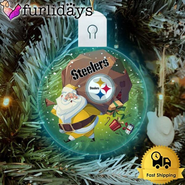 NFL Pittsburgh Steelers Santa Coming Christmas Circle Led Acrylic Ornament