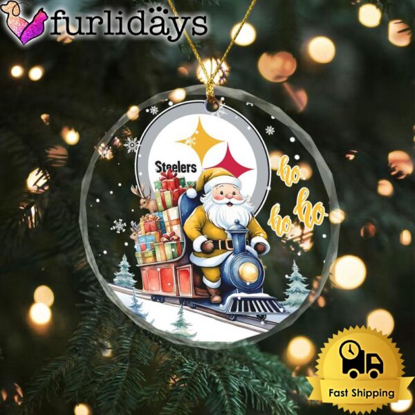 NFL Pittsburgh Steelers Santa Is Coming Christmas Crystal Glass Ornament