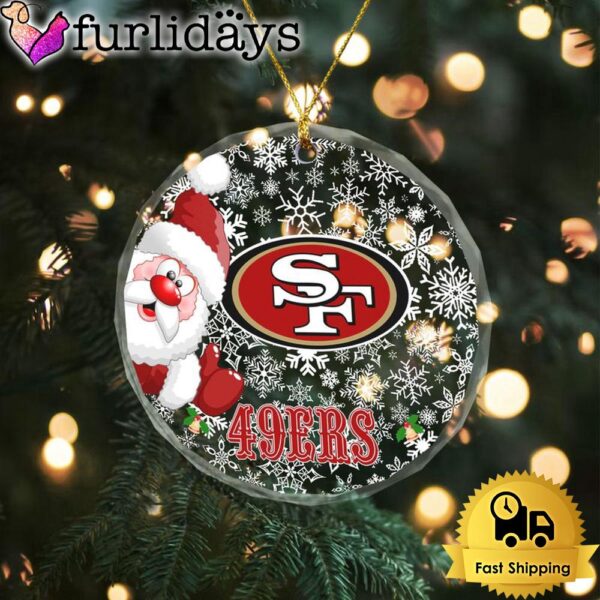 NFL San Francisco 49ers Christmas Love Snow Crystal Glass Ornament