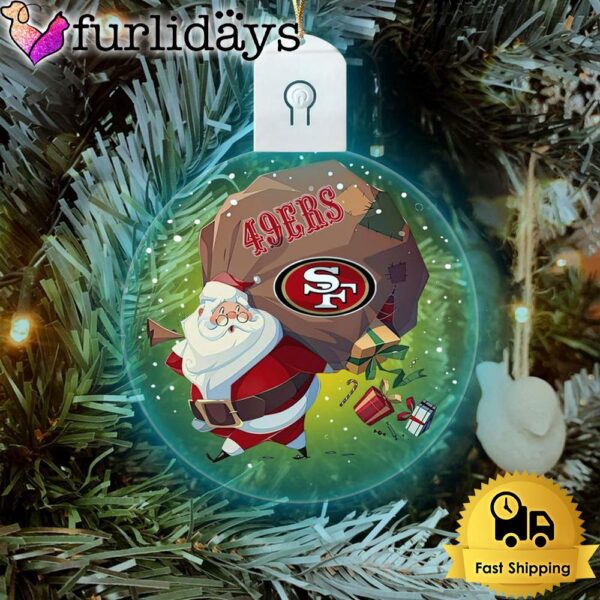 NFL San Francisco 49ers Santa Coming Christmas Circle Led Acrylic Ornament