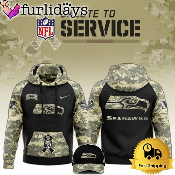 NFL Seattle Seahawks 2024 Salute to Service Club Black Camo Hoodie Best Veterans Day Gift