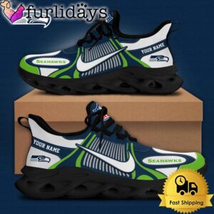 NFL Seattle Seahawks Blue White Stripes Logo Custom Clunky Max Soul Shoes