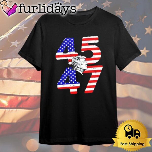 Patriotic Silhouette 45 47 Trump American Flag T Shirt