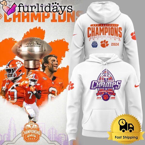 Clemson Tigers 2024 ACC Football Conference Champions White Hoodie