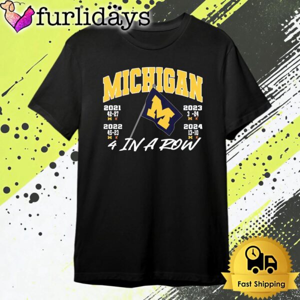 Michigan Wolverines Football Flag 4 In A Row T Shirt