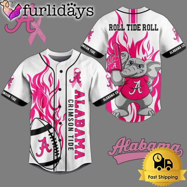 NCAA Alabama Crimson Tide Breast Cancer Awareness White Baseball Jersey