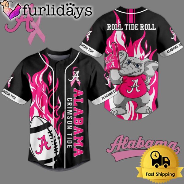 NCAA Alabama Crimson Tide Football Breast Cancer Awareness Black Baseball Jersey