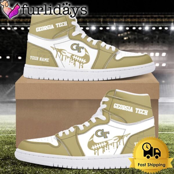 NCAA Georgia Tech Yellow Jackets Grunge Style Custom Air Jordan 1 Shoes